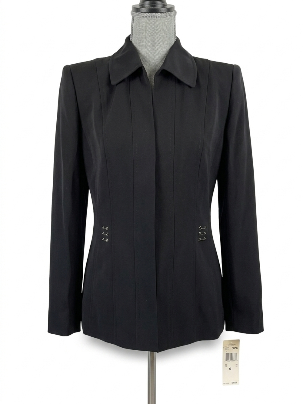 Kasper Black Tailored Women's Blazer with Hook-Detail Waist